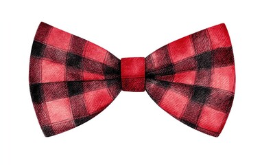 Red and black plaid bow tie on a white isolated background, perfect for fashion or costume styling.