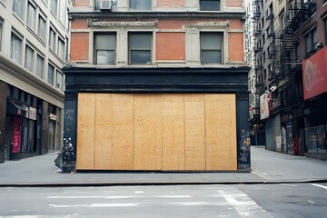 A Boarded-Up Storefront in a City Alleyway