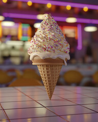 Ice cream cone, in an ice cream parlor 