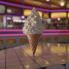 Ice cream cone, in an ice cream parlor 