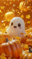 Fototapeta premium Halloween imp and pumpkin