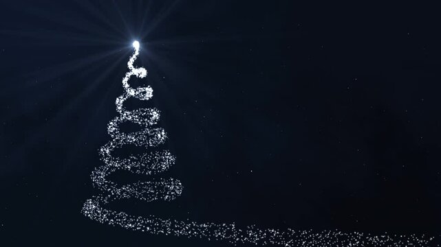 Merry Christmas. A trail of snowflakes. A train drawing a Christmas tree. Abstract animation.