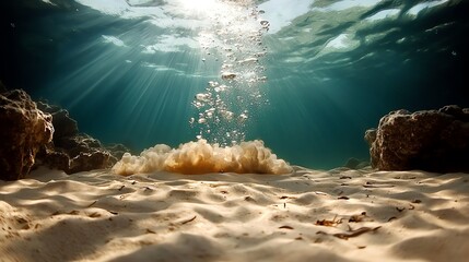 A powerful underwater current pulling sand and marine life along the ocean floor, ocean current power, underwater force