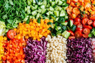 Vibrant and Colorful Array of Fresh Vegetables Displayed in a Beautifully Organized Manner Perfect for Healthy Eating and Nutrition