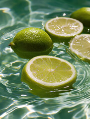 Lemons floating in Water on a sunny Day
