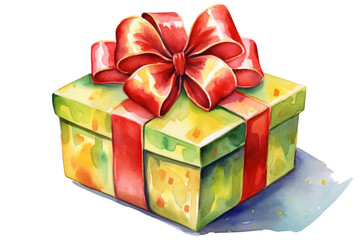 Brightly colored gift box with a vibrant red bow, ideal for celebrations and special occasions.