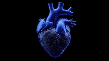 Detailed human heart illustration showing veins and arteries in blue tones, perfect for medical, healthcare, or educational content.
