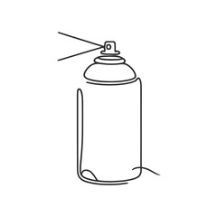 A spray can is shown in a black and white drawing. The spray can is empty and has a white label on it. The spray can is a symbol of creativity and self-expression