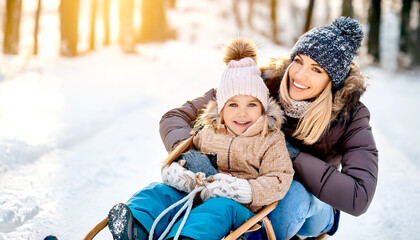 Obraz premium Familie beim Schlitten fahren 