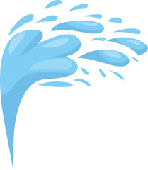 Cartoon water splash with drops flowing in bright blue color