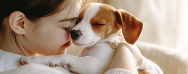 Obraz premium A joyful scene where a woman lifts her small dog up, showing affection and love.