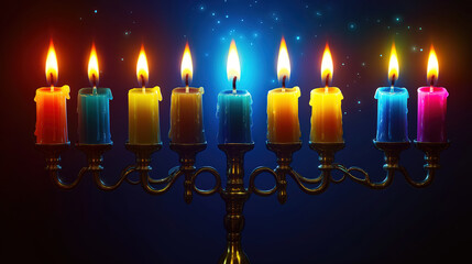 Fototapeta premium Jewish Holiday Scene Featuring Menorah and Illuminated Candles