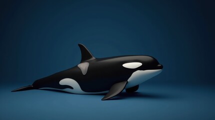 Fototapeta premium An orca whale captured in a minimalist studio setting, showcasing its striking black-and-white markings that sharply contrast against a clean, neutral background.