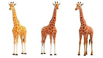 Obraz premium Three colorful giraffes on a white isolated background.