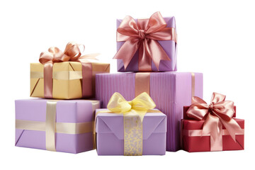 Fototapeta premium Colorful gift boxes stacked beautifully, adorned with elegant bows, perfect for celebrations and special occasions.