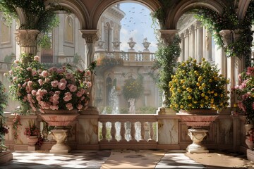 italian renaissance palazzo balcony decorated with flowers