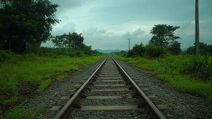 Obraz premium Train Tracks in the Countryside Scene