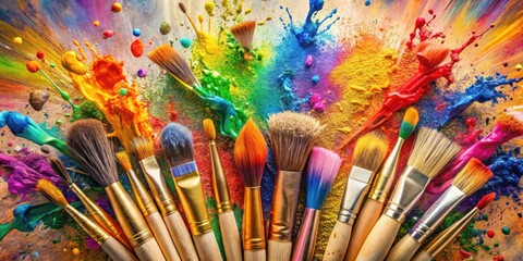 Obraz premium A vibrant explosion of color and artistic tools, showcasing the beauty and power of creativity