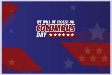 Red and blue background saying happy columbus day with space area
