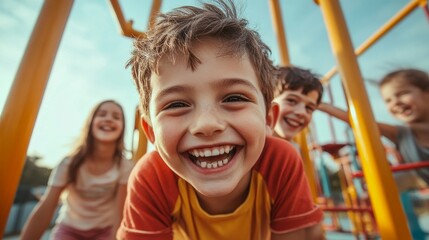 Children enjoying a sunny day at the playground in the afternoon