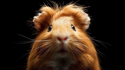 Fluffy chestnut colored hamster isolated on a black background