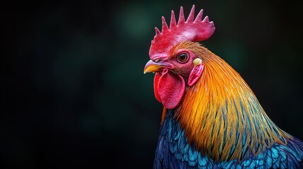 Fototapeta premium Closeup of rooster isolated on a dark background