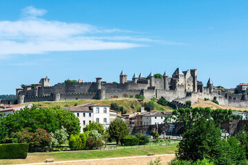 Walled medieval fortress of Cite de Carcassonne, Occitania, France