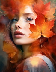 Fototapeta premium portrait of a woman in autumn forest