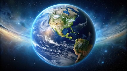 Fototapeta premium Planet Earth as viewed from space, Earth, world, globe, space, planet, universe, astronomy, blue, green, atmosphere