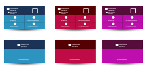 simple business card layout design with red,blueand purple color 