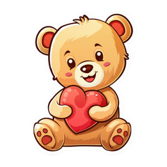 Obraz premium Cute Cartoon Teddy Bear Holding a Heart - Adorable Illustration for Children's Products and Valentine's Day Designs
