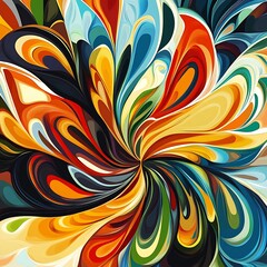 A vibrant abstract design featuring swirling colors in a floral pattern, evoking energy and creativity.