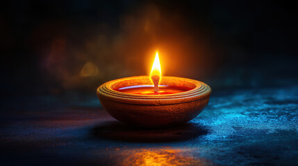 Charming Display of Diya Oil Lamp Radiating Warmth in the Darkness for Diwali