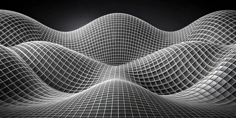 Abstract Gridded Surface with Wavy Undulations, a Play on Light and Shadow, Creating a Geometric Illusion
