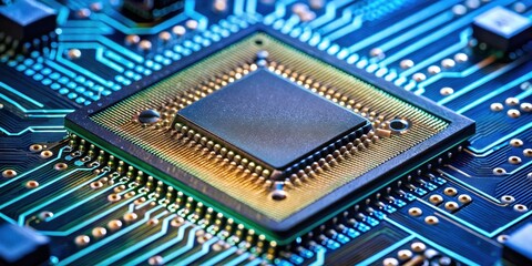 Obraz premium A close-up photo of a semiconductor chip, technology, electronics, computer, circuit, microchip