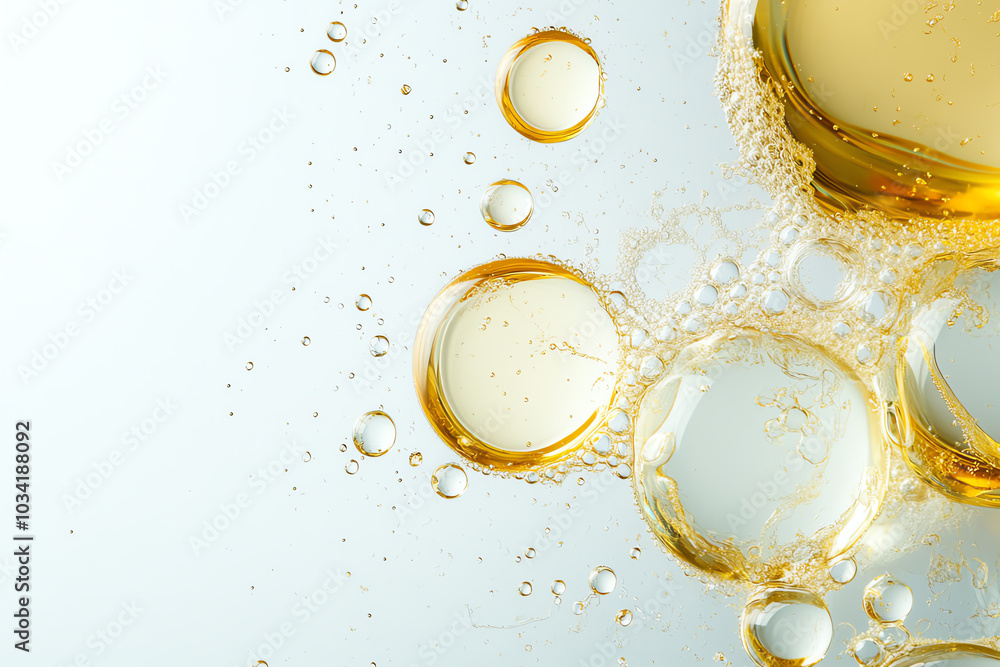 Poster bubbles in golden beverage create a refreshing and vibrant texture, perfect for adding energy to any