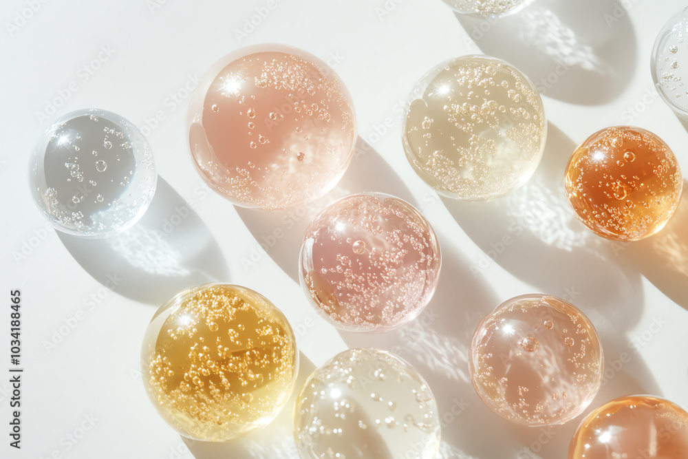 Poster colorful bubbles in a variety of sizes and hues, creating a refreshing and vibrant display on a whit