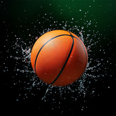 Dynamic splash of a basketball in motion captured against a dark background showcasing the energy and excitement of the game perfect for sports enthusiasts and designers alike