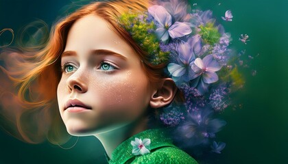 dreamy portrait of a girl with floral hairstyle