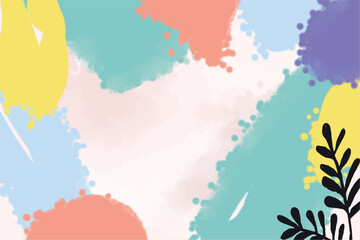 Abstract art banner featuring watercolor leaves branches combined with hand-drawn doodle scribble floral plants.
