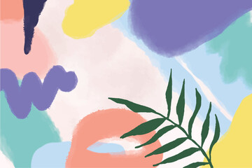 Abstract art banner featuring watercolor leaves branches combined with hand-drawn doodle scribble floral plants.
