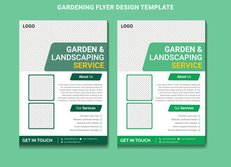 Flyer design template for lawn and gardening services. Design of a poster leaflet for gardening and tree services. Template for lawnmower flyers