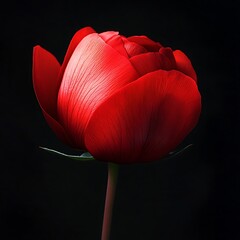 A close-up of a vibrant red flower against a dark background, showcasing its delicate petals and natural beauty.