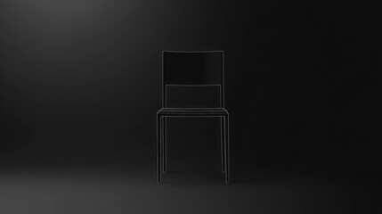 A single black chair sits in a dark room, illuminated by a spotlight.