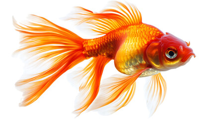Fototapeta premium vibrant goldfish swimming gracefully, showcasing its bright orange and white fins. fishs scales shimmer under light, creating captivating underwater scene