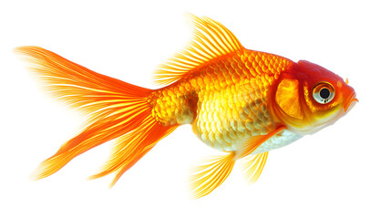 Fototapeta premium vibrant goldfish swimming gracefully, showcasing its bright orange and yellow hues, with delicate fins and shimmering body. This captures beauty and elegance of aquatic life