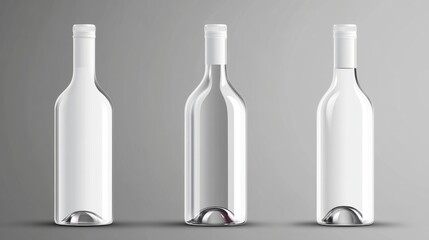 Minimalist glass bottle mockup with a white cap in vector style, set against a grey backdrop, ready for product label design