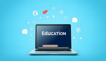 Online education concept over blue background isolated with white highlights, png