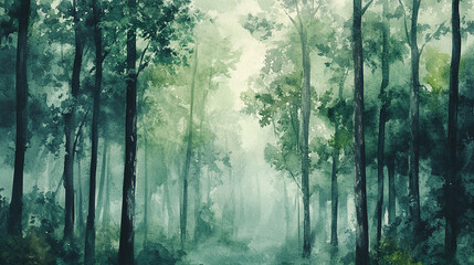 Fototapeta premium Watercolor Painted Forest Landscape