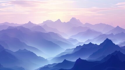 Obraz premium **Misty Mountain Peaks at Sunrise – Serene Morning Landscape Vector Illustration**